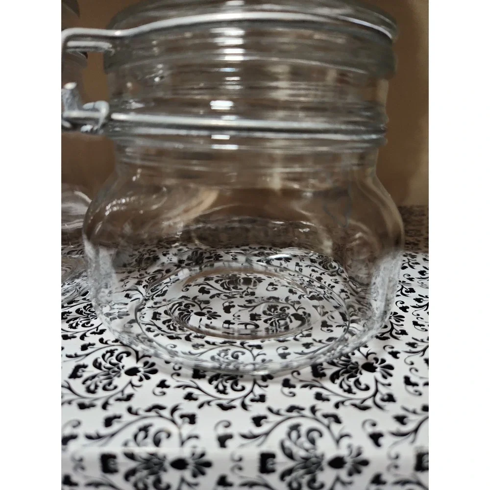 Set of 2 Clear Glass Hermetic Storage Jars with Wire Bail Flip Top‎ Lids